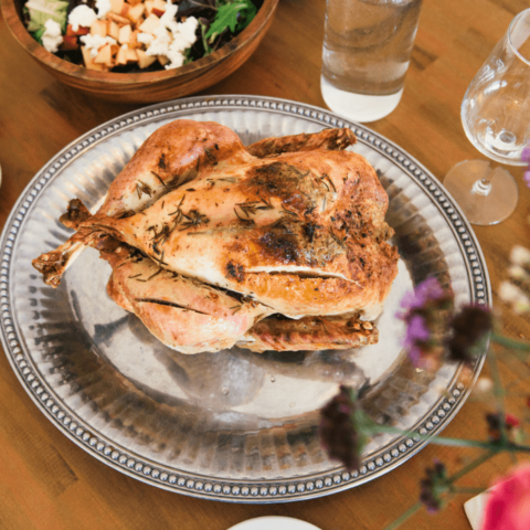 Simple roast chicken with a sweet pomegranate citrus glaze that's easy to make.