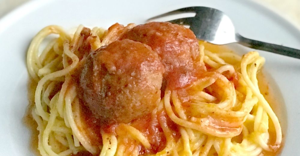 Spaghetti with easy homemade meatballs.