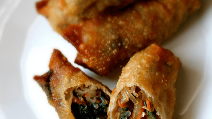 Vegetarian spring rolls with crispy wonton wrappers and savory vegetable filling.