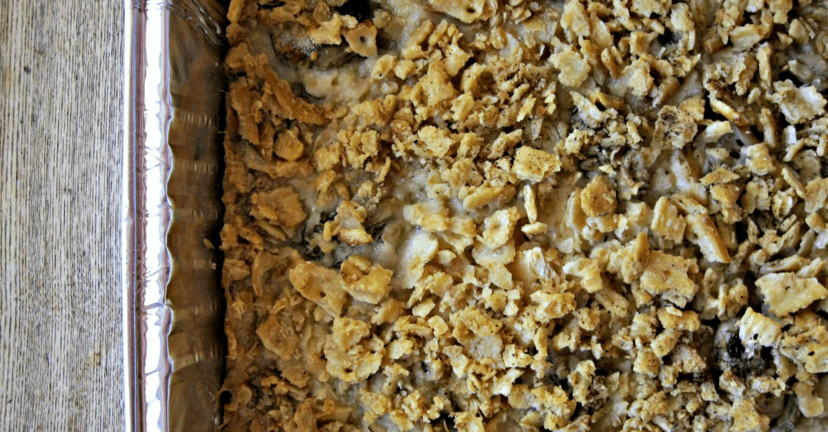 Homemade baked oatmeal in a foil tray, showcasing a golden-brown, comforting texture.