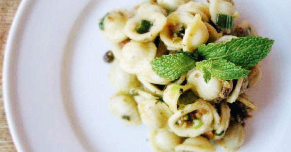 Orecchiette pasta with parmesan and pistachios