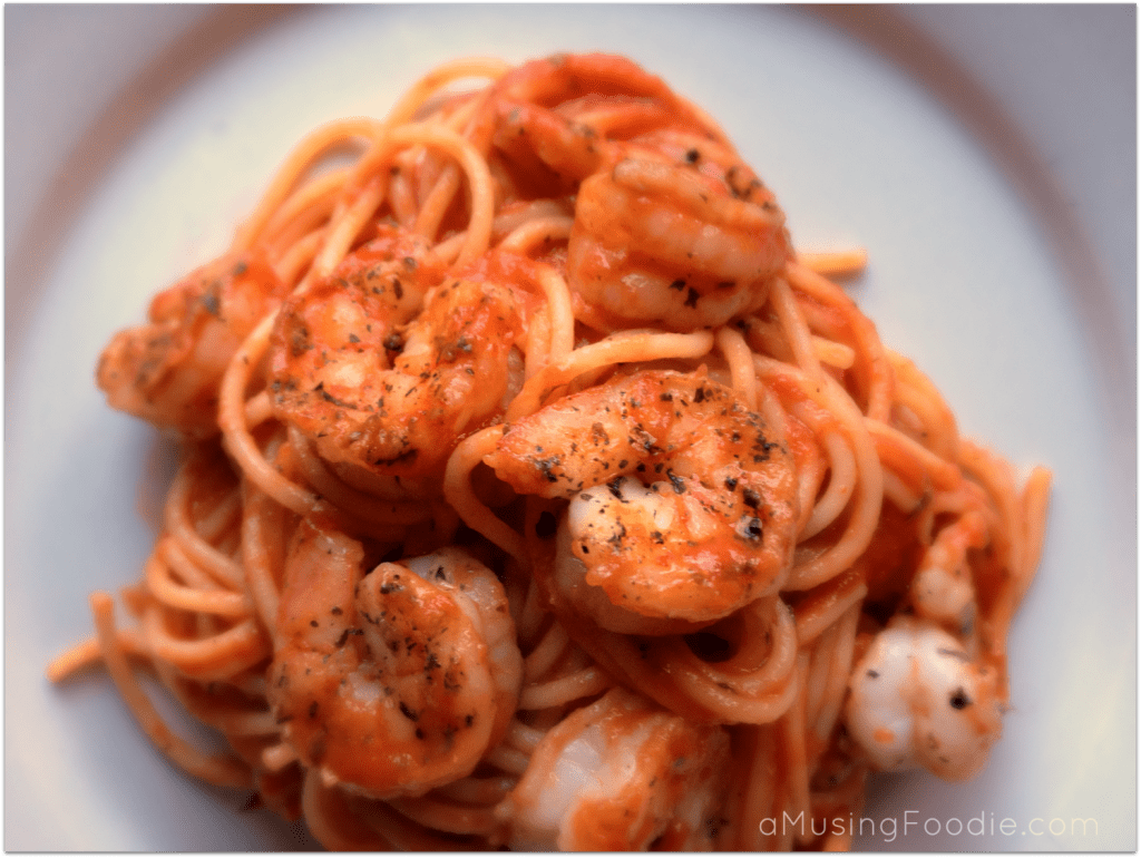 Seared Shrimp over Spaghetti Marinara