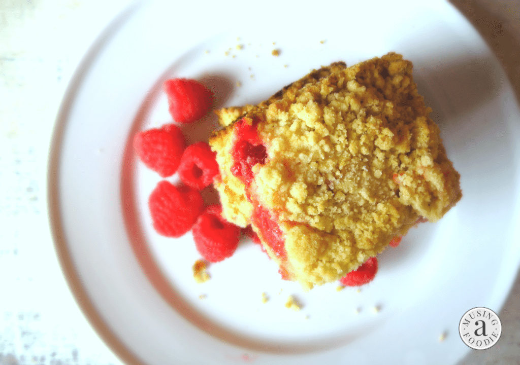 These raspberry crumble bars are perfect with coffee or tea for a quick breakfast—and they make for a lovely late night treat, too!
