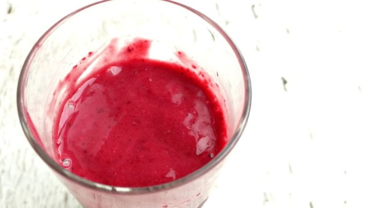 Glass of berry cucumber yogurt smoothie.