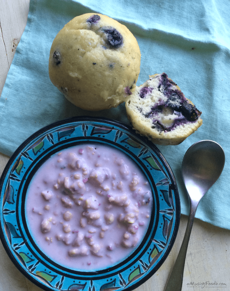 Blueberry muffins for breakfast with yogurt.