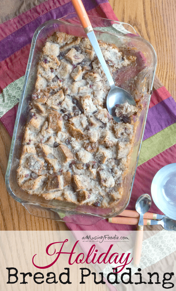 This holiday bread pudding is a simple and tasty way to prepare a make-ahead festive dessert during the Christmas season!