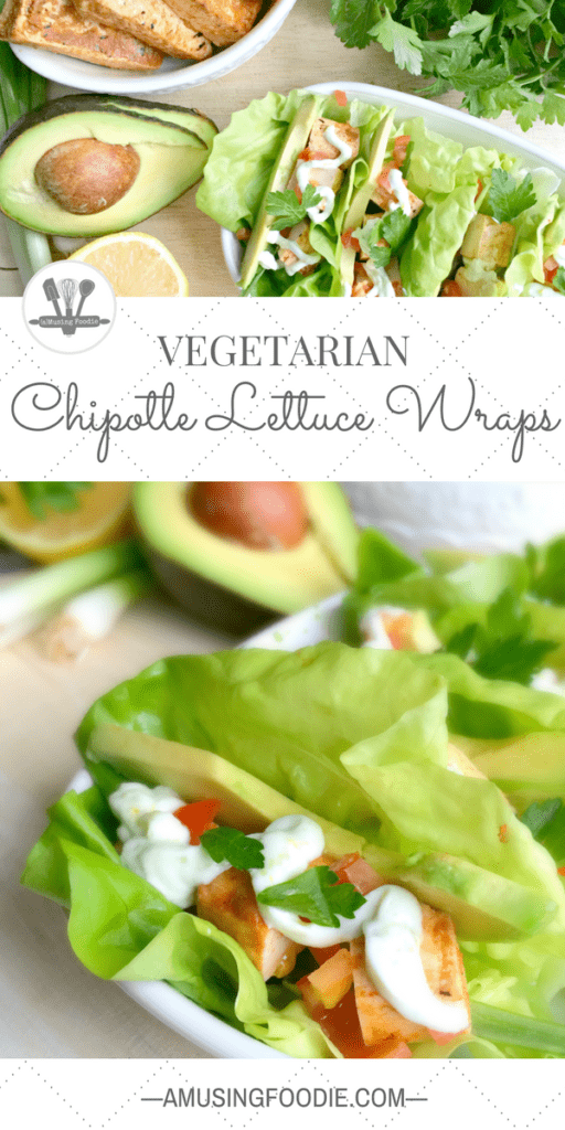 These vegetarian chipotle lettuce wraps are super easy to make and the lemon sour cream sauce is the perfect simple topper!