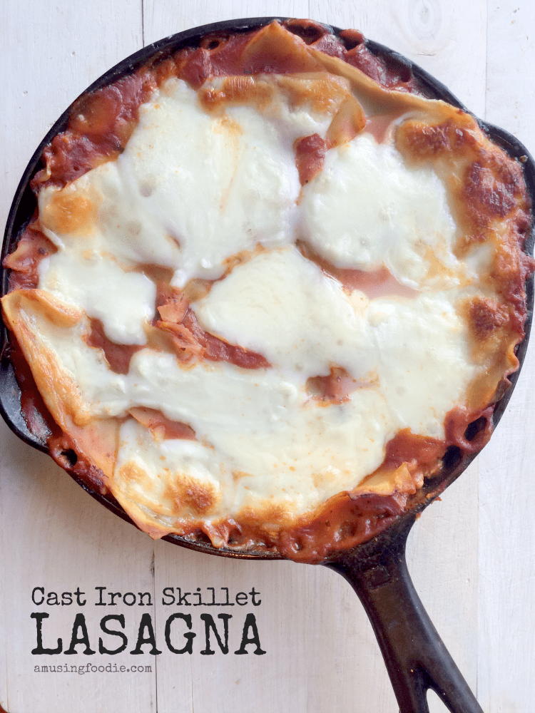 Cast Iron Skillet Lasagna is crispy around the edges and fully of ooey-gooey mozzarella and provolone!