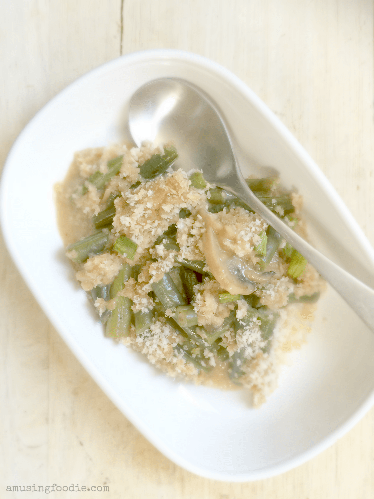 This creamy green bean casserole, with a savory umami twist and crunchy panko topping, will have you reaching for seconds ... and thirds!