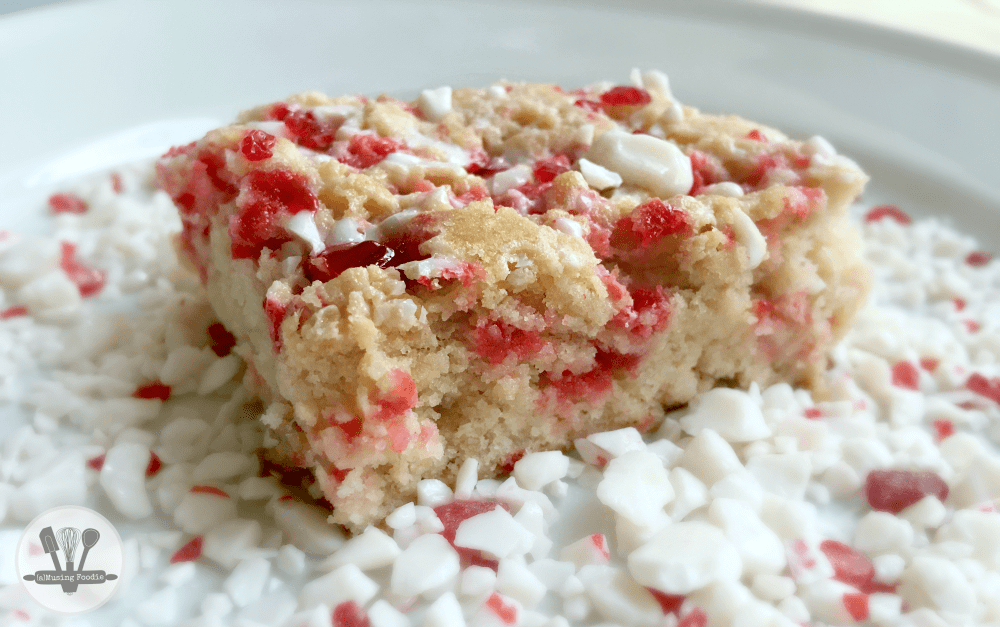 These peppermint sugar cookie bars are a breeze to make and have a fun candy "crunch" from the fresh and flavorful peppermint baking chips!