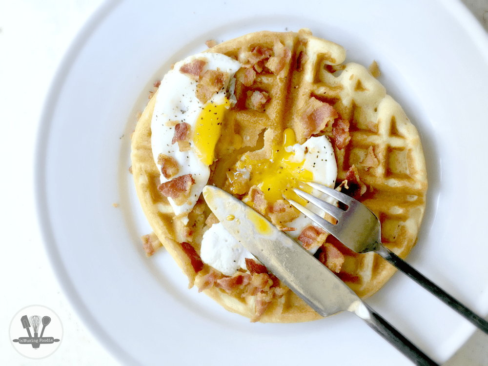 Bacon and eggs on a crispy waffle is just one of fifteen awesome "breakfast for dinner" ideas in this round-up!