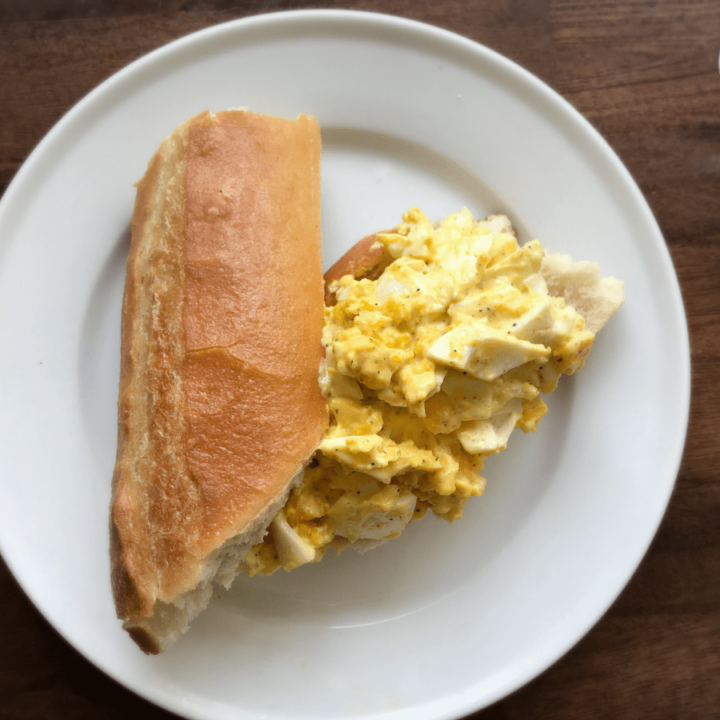 This creamy simple egg salad makes a tasty sandwich or is the perfect addition to a plate of baby spinach!