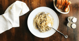 Enjoy a vegan fettuccine alfredo, full of savory sautéed mushrooms, that's just as creamy and comforting as a classic recipe.