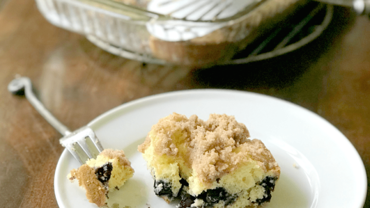 This blueberry muffin cake is all the mouth-watering flavor of traditional blueberry muffins—complete with a yummy crumble topping! —without the fuss of filling tins or storing individual muffins.