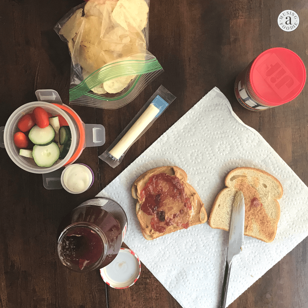 A traditional PB&J can stir up nostalgia as the epitome of a lunchbox classic, especially with—in my case—a heavier ratio of peanut butter to spread, and a side of classic, salty potato chips!